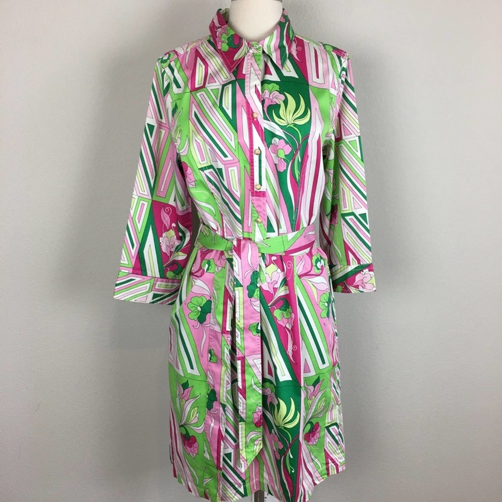 Talbots Multicolor Geometric Long Sleeve Dress